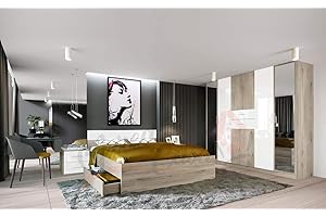 ARREDODACASA.COM Arredamento Camera Da Letto Completo Mobile Stanza Notte Con Armadio Con 4 Ante 2 Mezze Ante E Due Cassetti Due Comodini Ed Un Letto Con Cassettoni CDLI2