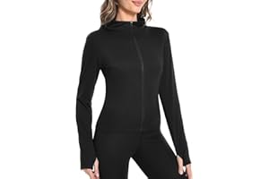 dowskwx Chaqueta Deportiva Correr Mujer Cremallera Slim Fit, Negro Manga Larga Running Jacket Sudadera con Agujero para Yoga Fitness Gym