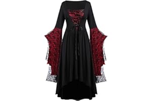 HAOLEI Disfraz Bruja Mujer,Vintage Cuello Cuadrado Vestido Gotico Mujer Disfraces Halloween con Estampado de Calavera Vestido Halloween Mujer con Manga Dolman Halloween Cosplay Disfraz Mujer S-5XL