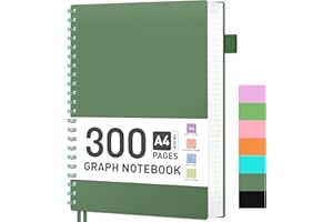 ‎RETTACY RETTACY Notizblock A4 Kariert, Spiralblock Notizbuch 100gsm mit 300 Seiten/150 Blatt zum Zeichnen, Kunststoff PVC Hardcover, zum Tagebuch, College,Konferenz, Reise, 21.5 x 27.9cm -Dunkelgrün