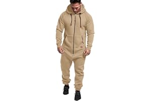 AmyGline Jumpsuit Herren Herbst Winter Kuscheliger Jumpsuit Sweat Jogger Jogging Anzug Trainingsanzug Overall Ganzkörperanzug Hoodie Kapuzenpullover Siamesisch Hose Freizeithose Sporthose