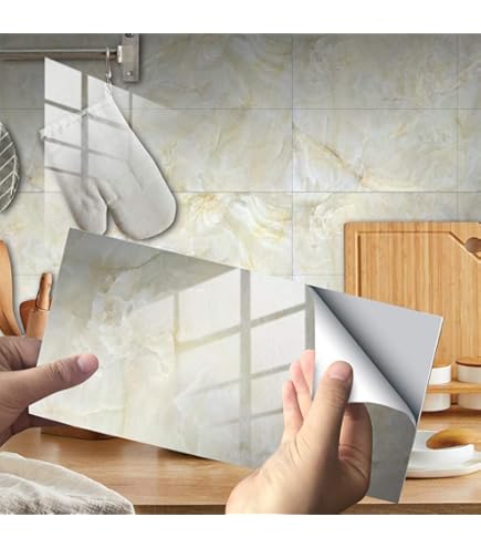 Rivestimento Paraschizzi Cucina Adesivo - Effetto Vetro, Ignifugo, 0.8mm, Marmo Beige - Foto 6