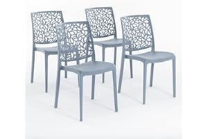 SIEDITI FUORI E DENTRO Sillas de resina moderna apilables de polipropileno con fibra de vidrio, para interior, cocina o comedor, exterior y jardín, sillas de restaurante y contract - Anna (4 Sillas, Azul cemento)