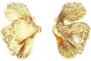 HNJUSR Orecchini Donna, Asimmetrici Alla Moda, Placcati Oro,Orecchino A Fiore Opaco Esagerato retrò Occidentale,Semplice Petali Irregolari Gancio,Gioielleria Regalo per Mamma Moglie Figlia,