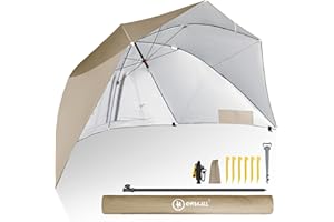 Homecall Beach Umbrella with Window and Windshade, UV-Resistant Polyester - Khaki