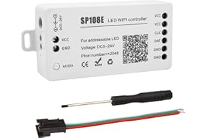 VIPMOON SP108E Contrôleur LED WIFI DC 5V-24V pour Bande LED IC SK6812 SK6812-RGBW WS2812 WS2813 WS2815 AL2815,180 modes dynamiques et DIY pour ajuster Couleur,Eclat,Vitesse,facile à utiliser.