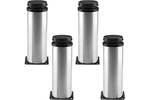 Cjueiom 4Pcs Stainless Steel Adjustable Legs 150mm / 5.9 Inch Furniture Feet, Chrome Bed Legs Kitchen Cabinet feet, Couch Sofa Legs Set Wardrobe Foot for Cupboard Worktop Coffee Table (Black & Silver)