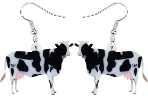 Bonsny Acrylic Drop Dangle Sweet Bell Cow Earrings Gift Farm Animal Fashion Jewelry For Women Girls Charms