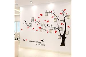 GUANGMU Stickers Muraux Arbre 3D Bricolage Stickers muraux Autocollants muraux Arbre Arts Décorations pour le Salon Chambre Chambre à coucher (S: 100 * 138CM, Rouge Gauche)
