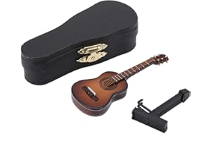 Buachois Decoración de Modo de Guitarra en Miniatura de Madera con Soporte, Mini casa de muñecas, Instrumento Musical, Adorno Artesanal para decoración de Oficina en casa, Regalo del día(14cm Marrón)
