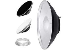 Pixapro 42cm 16" Silver Beauty Dish Parabolic Reflector With Grid & Soft White Diffuser Photography Lighting Portable Studio Flash Light Modifier Beauty Commercial Photo Shoot (Elinchrom, Silver)