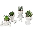 Jiawu 4PCS Cute Artificial Succulent Plants with Human Shaped Pots, Mini Potted Ceramic Fake Succulent Decorative Pots for Room Bathroom Home Office Desk and Shelf