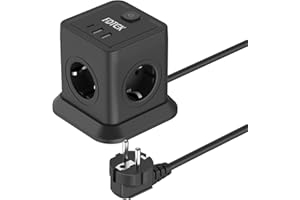 Multipresa Cubo con Interruttore, FDTEK Ciabatta Elettrica con 1 USB C + 2 USB A e 4 Prese CA, Ciabatta Multipresa con Protezione da Sovratensioni, Cavo da 2 m, 2500W/10A, Nero