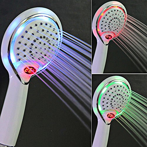GuDoQi® LED dusche spray kopf mit temperaturfühler die digitale anzeige 3 farben ändern wasser betrieben - 2