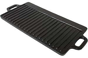 TOCIS BIG BBQ Grande plaque de grill en fonte pour barbecue 45 x 23 cm plaque à steak avec plateau à côté réversible lisse et striée.