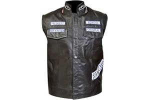 LP-FACON Black Charlie Hunnam Motorcycle Club Real & Faux Leather Biker Riding Mens Vests Waistcoat