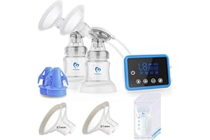 Bellababy Double Electric Breast Feeding Pumps with 21mm,24mm,27mm Flanges,Touch Screen,Pain Free Strong Suction 4 Models 9 Levels Strength (Blue)