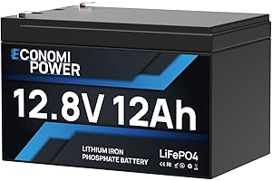 EconomiPower Lifepo4 Battery 12 V 12 Ah, Lifepo4 Battery Deep Cycle Lithium Battery, 5000+ Cycles, Built-in BMS, 12 V Lithium Ion Battery for Solar, Marine, Fish Finder, Ride-on Toy