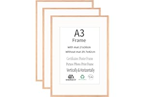 Weikani A3 OAK Picture Frame with A4 Mat,3 Pack-29.7x42 cm Wood Photo Frame,Certificate Frame with Plexiglass for Wall Mount or Table Top Display