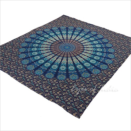 Handicrunch QUEEN BLUE HIPPIE TAPESTRY INDIAN BEDSPREAD MANDALA WALL HANGING Boho Chic Decor - 3