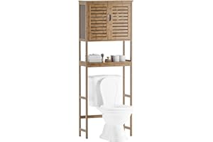 SMIBUY Bathroom Storage Shelf with Cabinet, Bamboo Over-The-Toilet Organizer Rack, Freestanding Toilet Space Saver with 3-Tier Adjustable Shelves (Walnut)