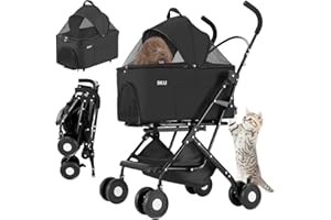 BAKAJI Passeggino per Animali Domestici 2 in 1 Carico Massimo 40kg Pieghevole e Salvaspazio, Capsula Rimovibile, Carrozzina per Cani e Gatti con Trasportino Removibile e Cestello Portaoggetti (Nero)
