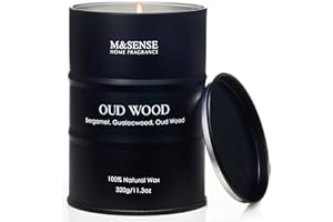 ‎M&SENSE M&SENSE Oud Holz Duftkerzen Natürliches Sojawachs, 320g Natürliche Sojakerze für Heim Deco, Langanhaltende Verbrennung bis zu 70 Stunden Brenndauer, cool Kerze Geschenke für Männer Frauen