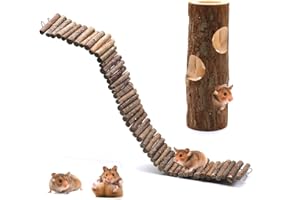 huahuo Hamster Suspension Bridge Toy Wooden Hamster Tunnel Tube Natural Bendable Living Ladder for Hamsters Climb Exercise Chew