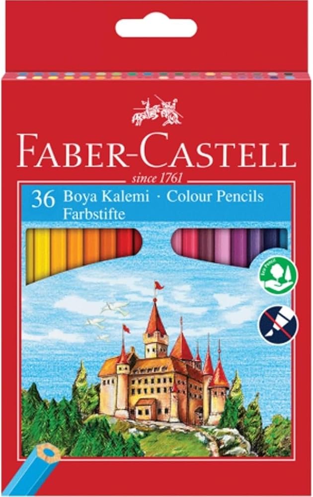 Faber-Castell 36 Renk Boya Kalemi, Canlı ve Parlak Renkler, Kırılmaya Dayanıklı Uçlar, Ergonomik Tasarım, Karton Kutu, Okul ve Sanat İçin Uygun