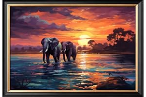 LECZANY Kit de point de croix à faire soi – meme kit de démarrage de broderie pré - imprimée canevas kit complet adulte ou enfants pour les debutants - Deux éléphants 48x32cm