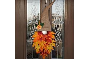 Uotory Autumn Maple Gnome Front Door Hanger Wooden Door Panels Holiday Decoration Thanksgiving Gnome Wreath Decoration Autumn Gonk Gnomes for Fall Harvest Festival Holiday Decoration (1 PC)