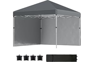 Outsunny 3 x 3 (M) Pop Up Gazebo, UPF 30+ with 2 Sidewalls, Leg Weight Bags and Wheeled Bag, Height Adjustable Party Tent Event Shelter for Garden, Patio, Dark Grey