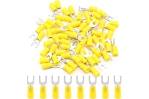 Hocansen 50 Pezzi Connettore a Forcella Crimpatrice Crimp Terminale Set Terminali a Forcella Isolati Connettore a Crimpare per Forcella per Cavi Da 4,0 – 6,0 mm² Fili Elettrici (PFY/M5)