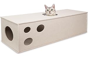 PETKARAY Túnel para gatos, cueva escondite original para gatos de interior, tubos y túneles de juego grandes para gatitos, juguete de fieltro suave para gatos con agujero interactivo