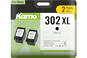 kamo 302XL (2 x czarne) wkłady do drukarki, kompatybilne z HP 302 302 XL - do Envy 4525 4520 4527 4522, OfficeJet 5230 3831 5220 3830 4650 4561 4562, DeskJet 3636 36 33 11 10 2130 3630 3632 3633