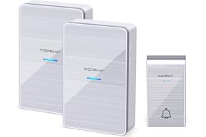 Aigostar Wireless Doorbell Waterproof Door Bell 2 Battery Operated Receivers 150M Long Range 36 Ring Bell 3 Volume Levels Door Bells with Blue Light Indicator for Home Garden Hard of Hearing Silver