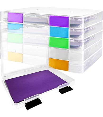 Gueevin A4 Clear File Draagbare Project Case Plastic Scrapbook Papier Opbergdoos met Handvat Document Case Foto Opslag Containers voor Tijdschriften Postzegels Foto's Art Craft,31,5 x 21,8 x 2,0 cm (8