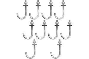FLOMORE Lot de 10 boulons d'ancrage de toit M6 x 50 x 140 mm en acier inoxydable 304 avec crochet en J à longue tige avec écrou hexagonal, boulons d'ancrage pour béton, vis
