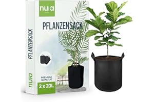 NUIA Garden Pflanzsack Set 20L: 2x20L - Blumentopf aus Stoff - Pflanzsäcke für Draussen - Stofftopf für Tomaten, Erdbeeren, Pflanzen, Kartoffeln - Pflanztopf Balkon 20L - Tomatenkübel