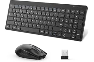 OMOTON Zestaw bezprzewodowej klawiatury 2,4 G, kompatybilny z Windows 11/10/8/7/XP, klawiatura bezprzewodowa z myszką, bezprzewodowa klawiatura i mysz z odbiornikiem USB, układ QWERTZ, czarny