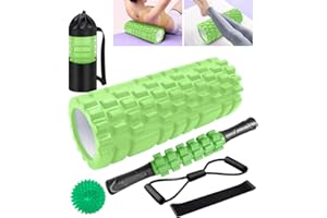 Foam Rollers,Qveetry 6 in 1 Foam Roller Set Deep Tissue Massage Roller with Muscle Roller Stick,Exercise Resistance Bands,Massage Ball, Density Foam Roller for Yoga Pilates