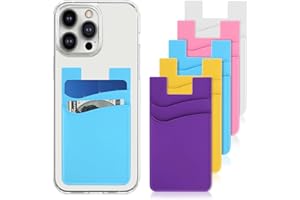 Andibro Cartera para Teléfono Adhesiva, Paquete de 5 Tarjeteros de Silicona para Teléfono Funda Adhesiva para Tarjetero de Crédito Funda para Tarjeta de Crédito Fuertemente Adhesiva Etiqueta de Doble