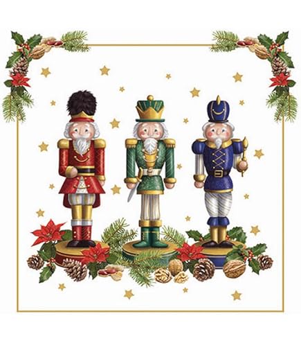 Caspari Nussknacker Servietten – 15 Stück Pro Packung, Dreilagige Papierservietten Mit Marche-Thema, Für Weihnachten & Feiern