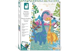 Janod - Estuche Pintura por Números Dinosaurios - Para Hacer 2 Cuadros - Les Ateliers du Calme - Actividades Creativas Arte y Manualidades - A partir de 7 Años, J07982