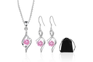 DUINIU 1 Piece of Zircon Necklace, 1 Pair of Drop Earrings, 1 Piece of Storage Bag, Pink Diamond Girl Jewelry, Fashionable Necklace Accessories, Suitable for Birthdays, Parties, Valentine's Day