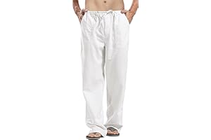 YAOHUOLE Herren-Hosen Leinenhose Herren Lang Sommerhose Herren mit Taschen Elastischer Bund