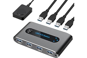 FERRISA USB 3.0 KVM Switch 2 In 4 Out, 4 Port USB Switch for 2 Computer Sharing 4 USB Device, USB KVM Switcher Box for Keyboard Mouse Printer Scanner, 5.0Gbps