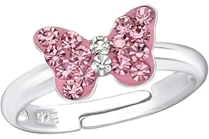 Goldene Hufeisen Kinder Ring 925 Echt Silber Mädchen Fingerring Emaille Kristalle Verstellbar