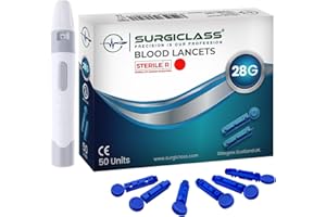 Surgiclass Blood Glucose lancets 28G for Diabetics Test Sterile Pack of 50 + Lancet Device BLD28G50+DEV