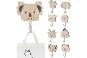 NUTKIT Drewniane haczyki ścienne ze zwierzętami, różne kształty, urocze zwierzę, samoprzylepny wieszak na płaszcze, wieszak na ubrania dla dzieci, samoprzylepne do pokoju dziecięcego, sypialni